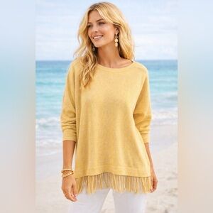 Lilly Pulitzer Glenda Coolmax Fringe Sweater XS Yellow